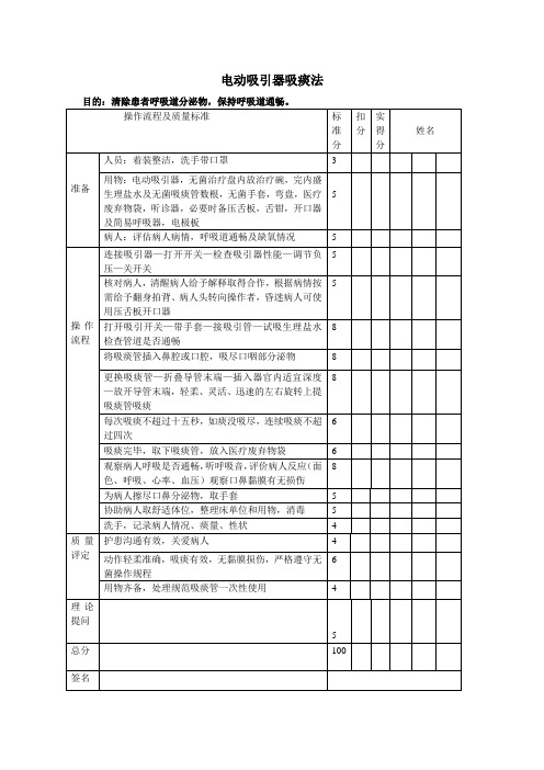 电动吸痰器吸痰法操作流程及质量标准