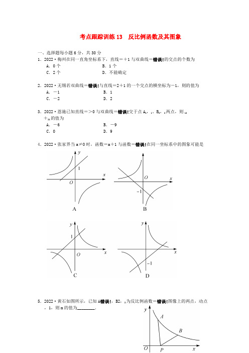 浙江省2022年中考数学一轮复习 考点跟踪训练13 反比例函数及其图象