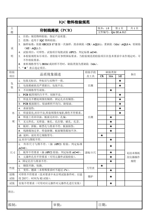 印制线路板PCB来料检验作业指导书