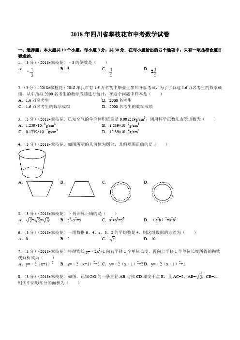 2018年四川省攀枝花市中考数学试题及解析