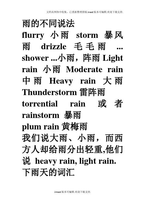 雨的不同说法和雨的俗语