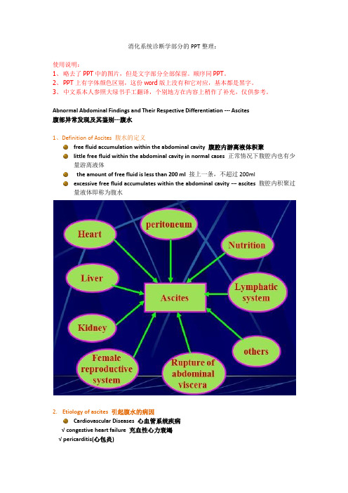 消化系统诊断学PPT的word版 腹水 中英文对照版