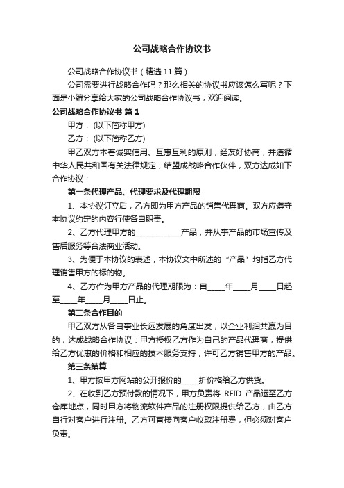 公司战略合作协议书（精选11篇）