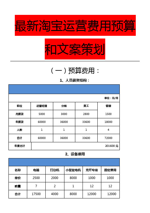 最新天猫和淘宝运营费用预算和文案策略