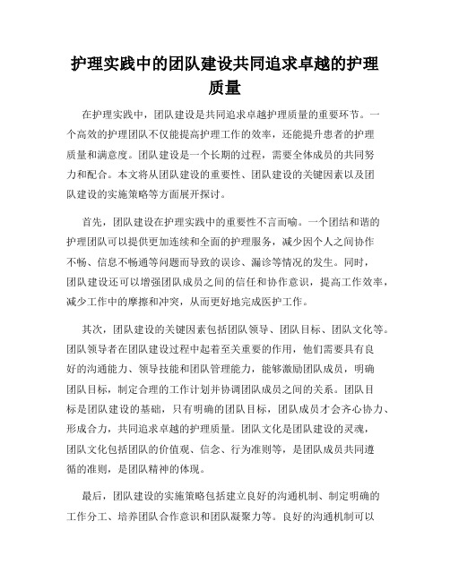 护理实践中的团队建设共同追求卓越的护理质量