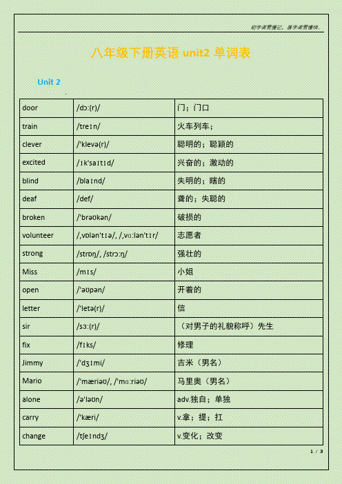 八年级下册英语unit2单词表