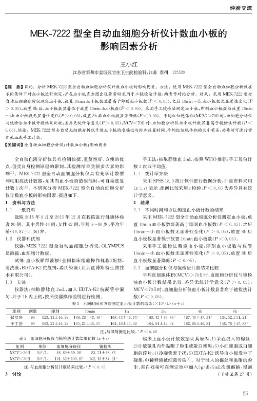 MEK-7222型全自动血细胞分析仪计数血小板的影响因素分析