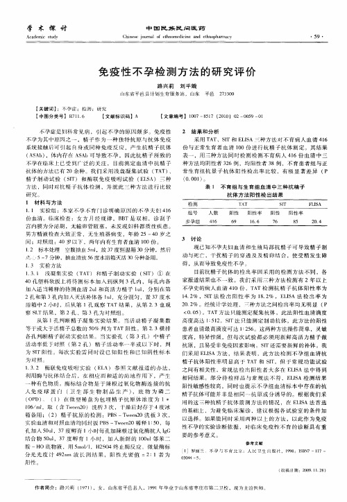 免疫性不孕检测方法的研究评价