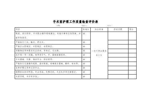 手术室护理工作质量检查评价表