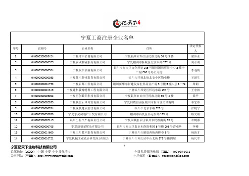 宁夏工商注册企业名单大全