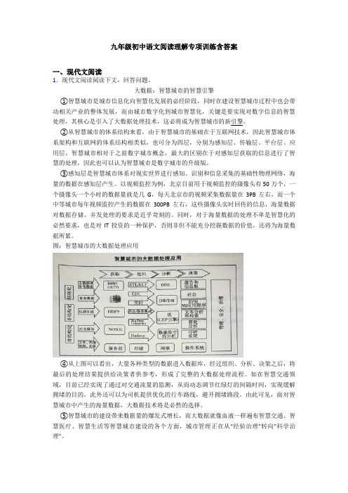 九年级初中语文阅读理解专项训练含答案