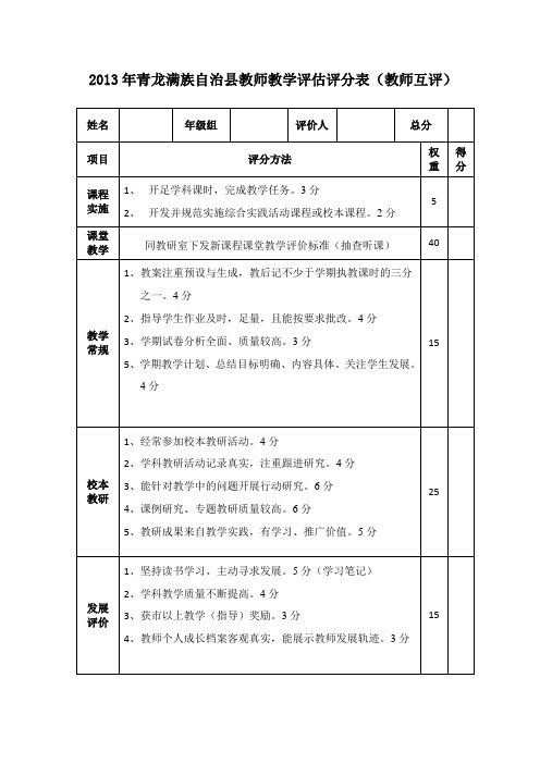 教学评估之教师互评表