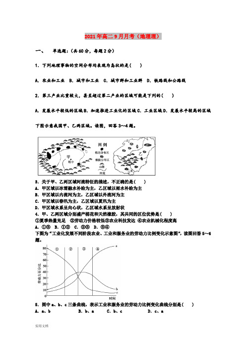 2021-2022年高二9月月考(地理理)