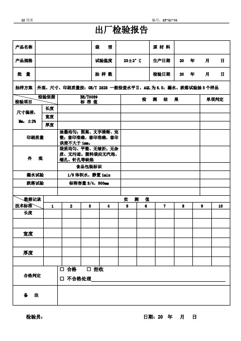 SC生产许可证记录表格-19商品零售包装袋出厂检验报告