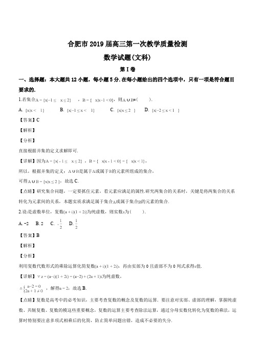 安徽省合肥市2019届高三第一次教学质量检测数学(文)试题(解析版)