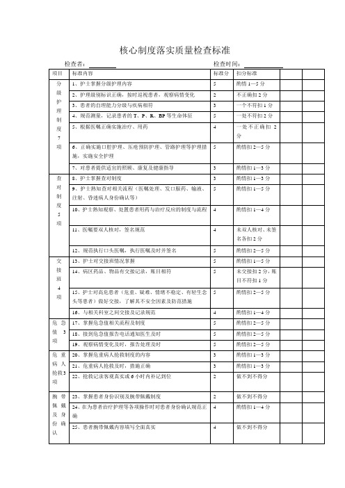 核心制度落实质量检查标准