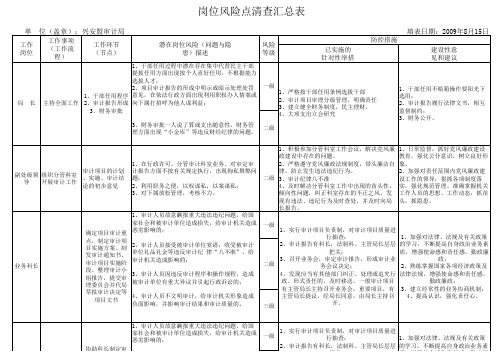 岗位风险点清查汇总表