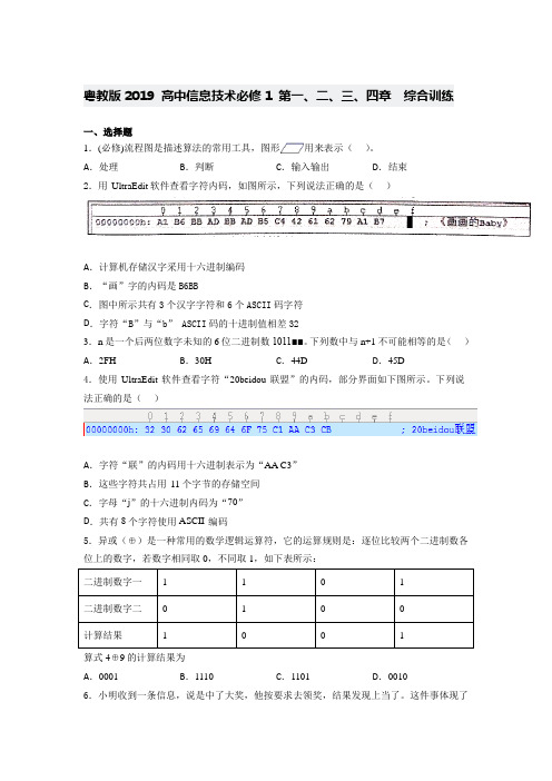 粤教版  高中信息技术必修1 第一、二、三、四章  综合 训练(含答案)