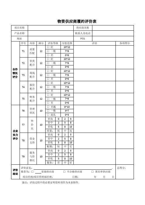 3物资供应商履约评价表