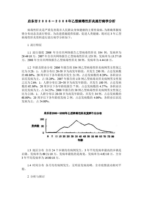 启东市2006-2008年乙型病毒性肝炎流行病学分析