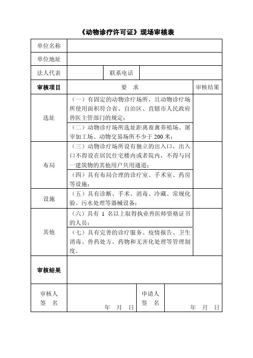 动物诊疗许可证现场审核表