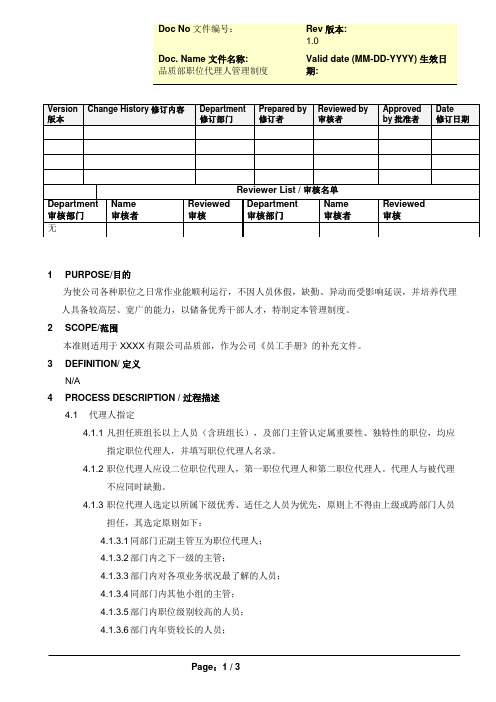 品质部职位代理人管理制度[模板]