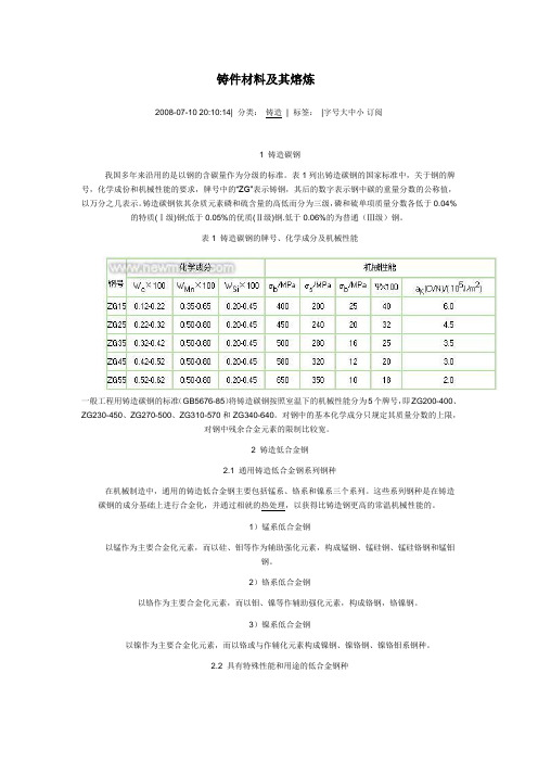 铸件材料及其熔炼资料