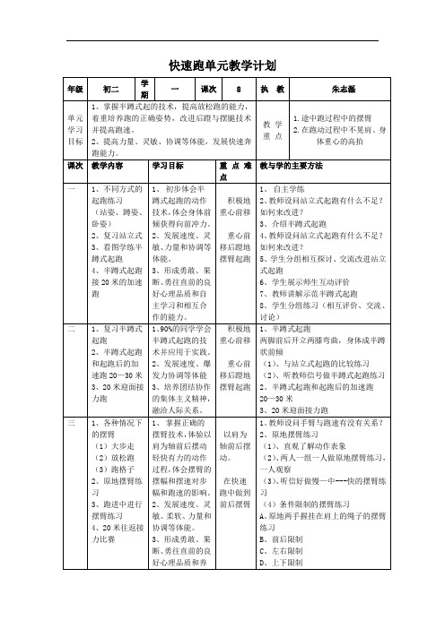 初二快速跑单元计划