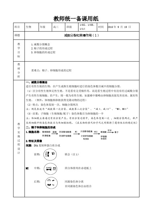 高考生物复习教案 减数分裂和受精作用