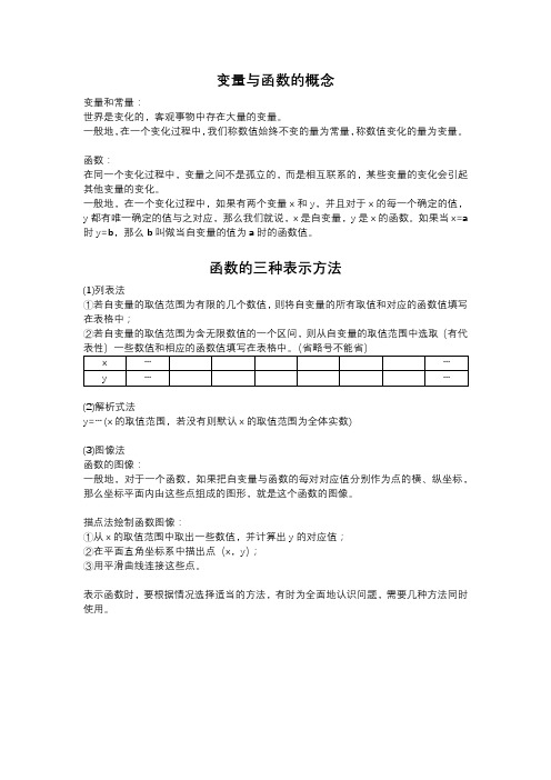 变量与函数的概念以及函数的三种表示方法