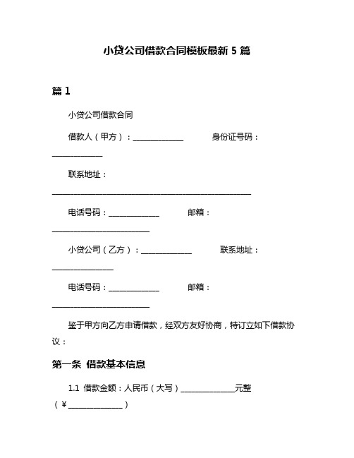 小贷公司借款合同模板最新5篇