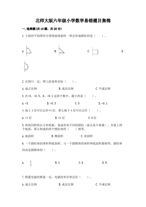 北师大版六年级小学数学易错题目集锦及完整答案(精选题)