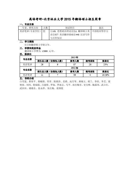 高译考研-北京林业大学2015年翻译硕士招生简章