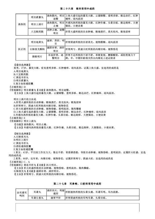 执业药师考试中药学专业知识二之眼科、耳鼻喉科、口腔科、骨伤科常用中成药考点小结