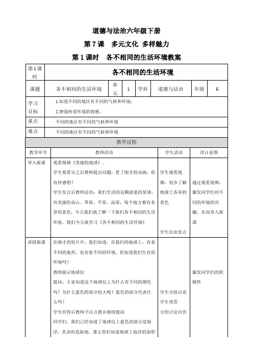 部编版小学道德与法治六年级下册第7课《多元文化多样魅力》教案