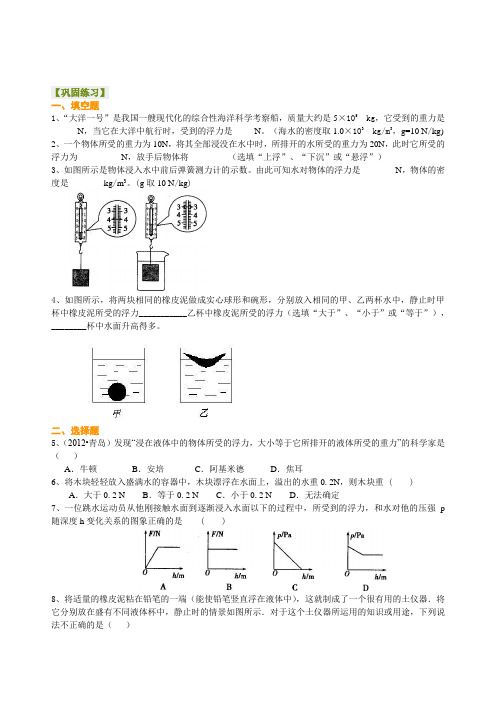 中考物理总复习：浮力(基础)巩固练习及答案