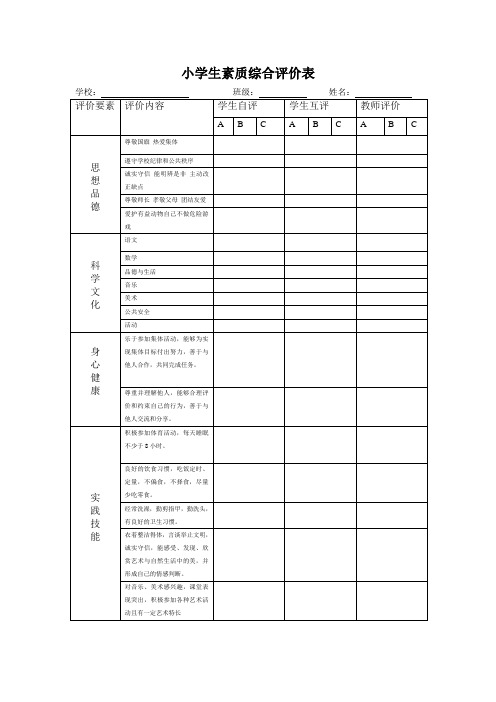 小学生素质综合评价表