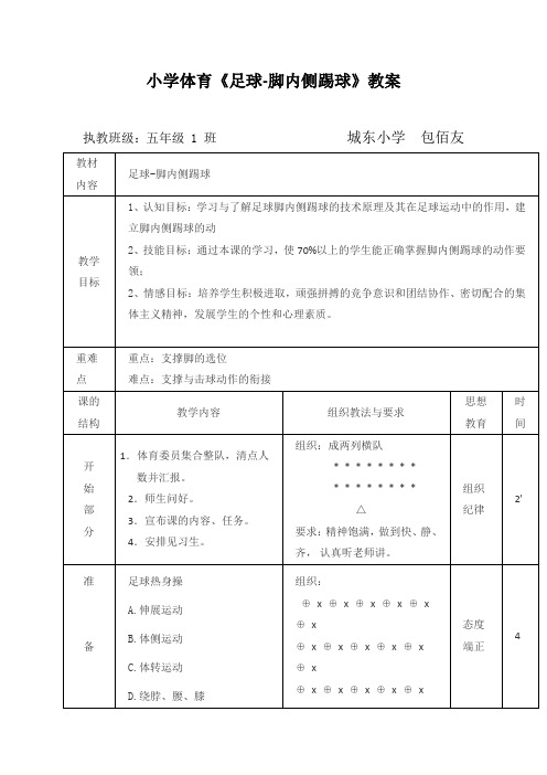 小学体育《足球-脚内侧踢球》教案