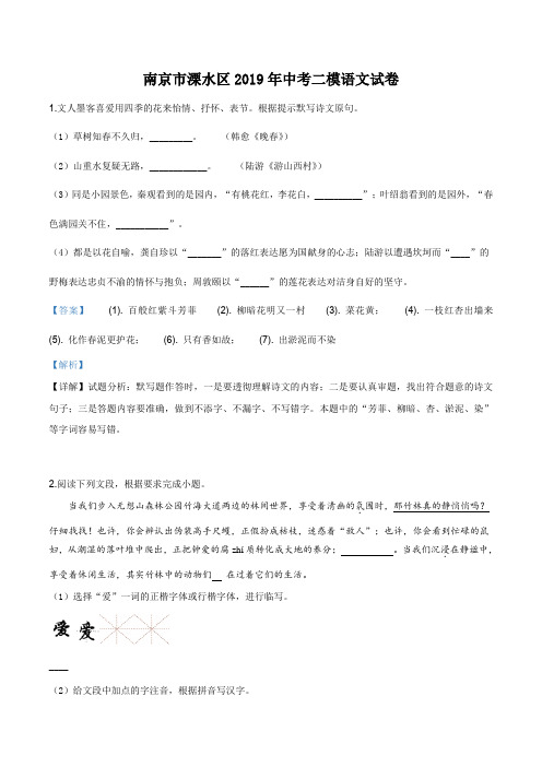江苏省南京市溧水区2019年九年级中考二模语文试卷(解析版)
