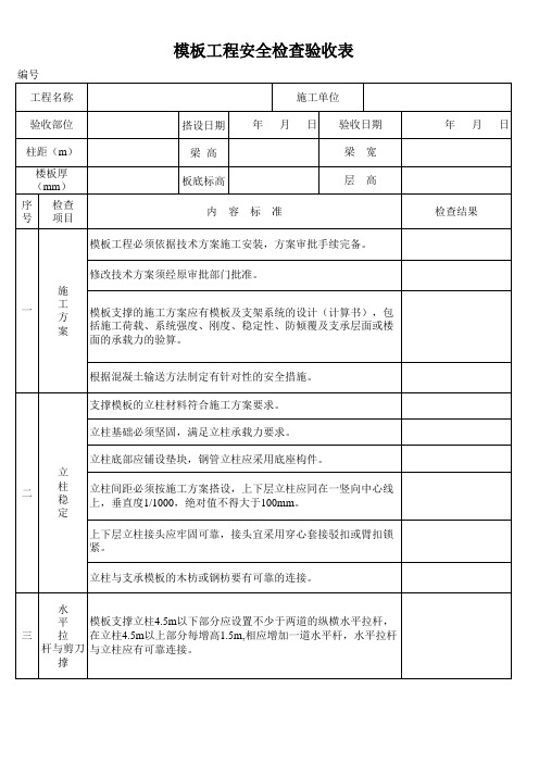 模板工程安全检查验收表