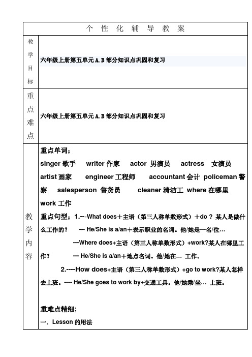 六年级英语上册第五单元A、B部分