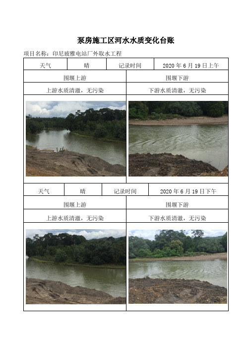 泵房施工区河水水质变化台账