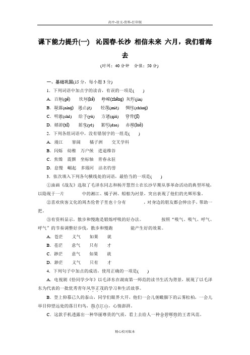 苏教版语文高一语文苏教版必修1课时卷 第1课沁园春长沙 相信未来