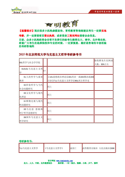 2015年北京师范大学马克思主义哲学考研参考书,考试科目