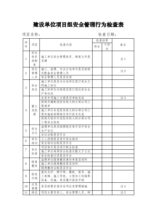 建设单位工程项目现场安全检查表