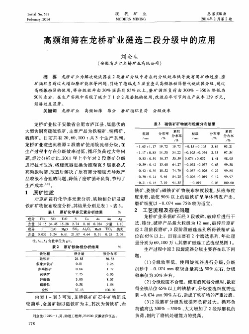 高频细筛在龙桥矿业磁选二段分级中的应用