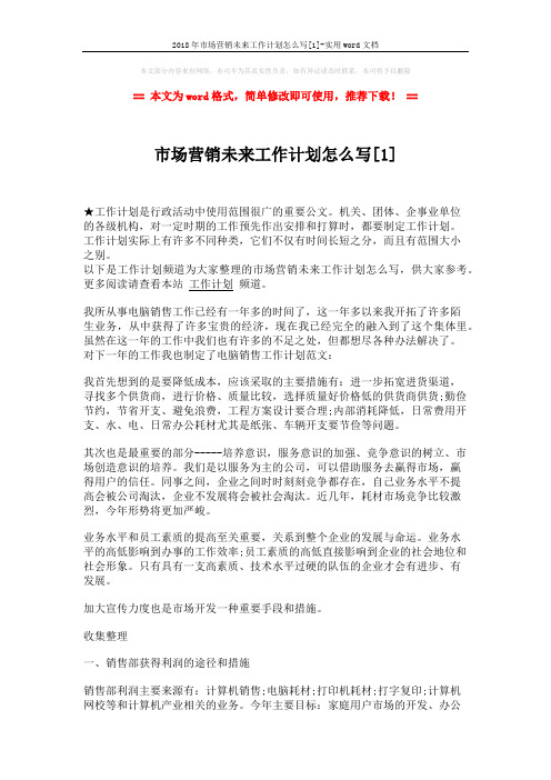 2018年市场营销未来工作计划怎么写[1]-实用word文档 (4页)