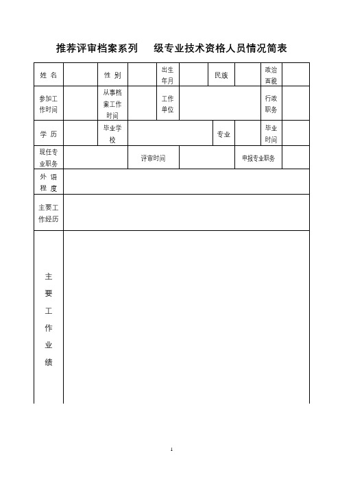 推荐评审档案系列级专业技术资格人员情况简表【模板】