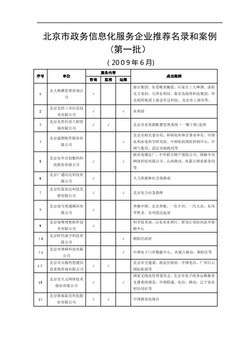 北京市政务信息化服务企业推荐名录和案例(第一批)