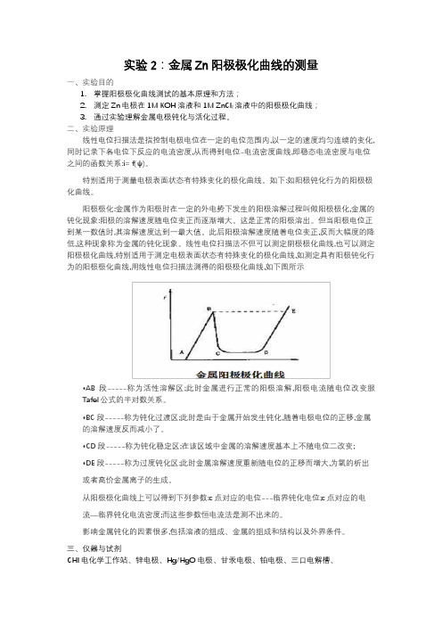 实验2金属Zn阳极极化曲线的测量